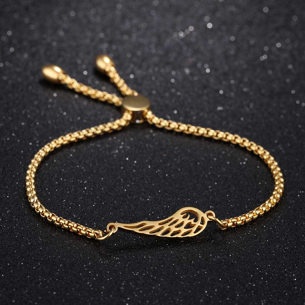 Lokaer Popular Titanium Steel Angel Wings Feather Bracelets Rose Gold Color Bracelet Length Adjustable Pulseira B17073