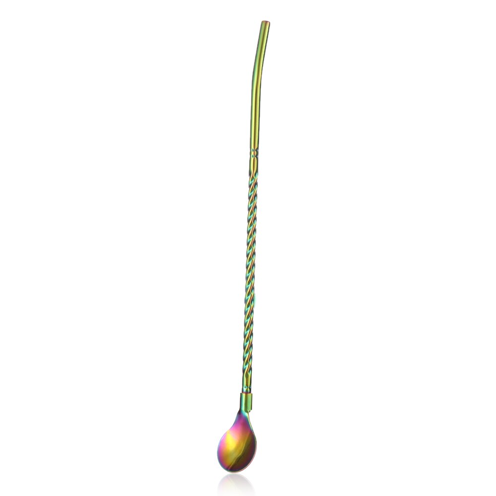 1 cuchara de paja trenzada portátil larga cuchara para té de color reutilizable cuchara de acero inoxidable para cóctel café herramientas para mezclar: multicolor