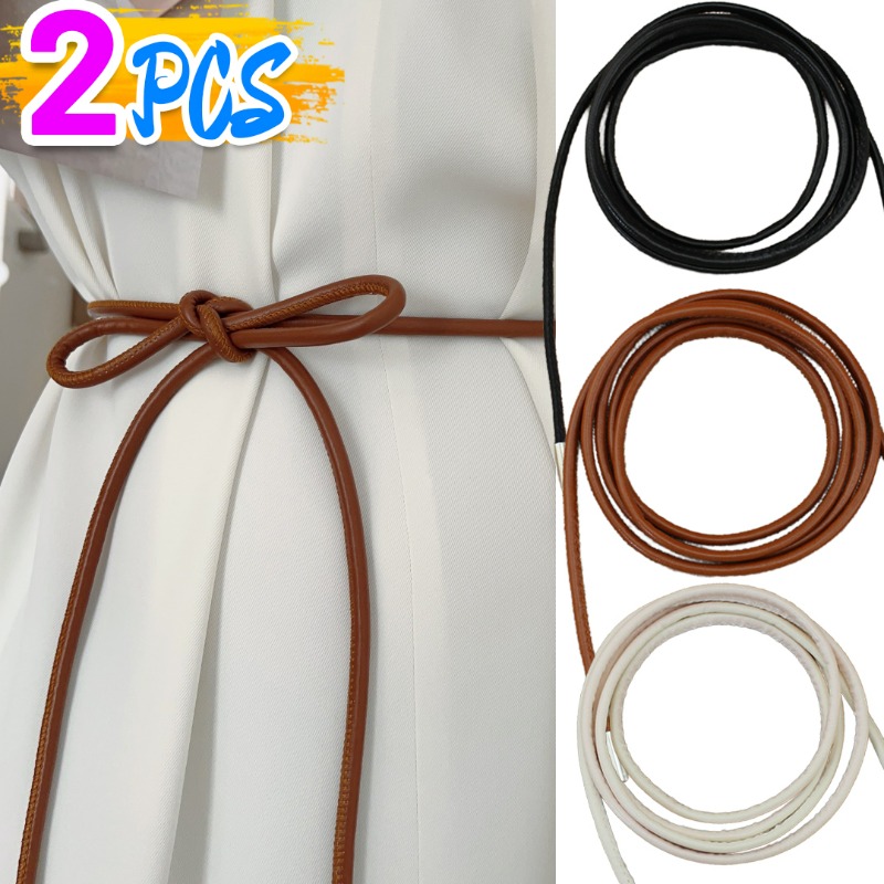 Cinturón de cadena de cintura de cuerda de cuero para mujer, corbata de decoración Simple, 156cm de longitud, cuerda de cintura anudada, pretina de cordón Vintage