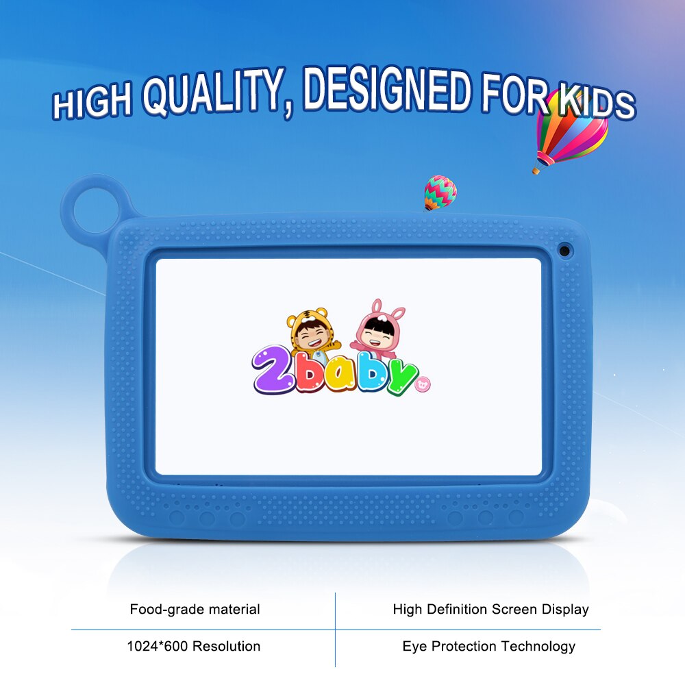 Q718 7 inch quad-core tablet voor kinderen 1024*600 pixels android 4.4 systeem 512mb+8gb geheugen met siliconen hoes groene amerikaanse stekker
