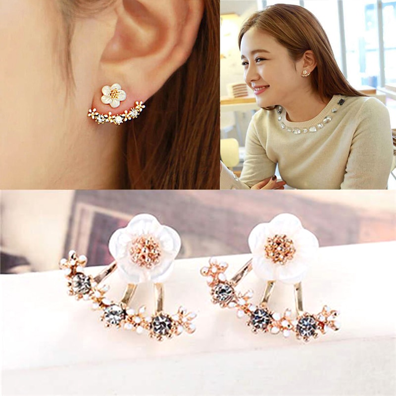 Koreaanse Rhinestone Oorbellen Sieraden Kroon Geometrische Ronde Stud Oorbellen Voor Vrouwen Charm Bloem Ster Maan Oorbel Sieraden