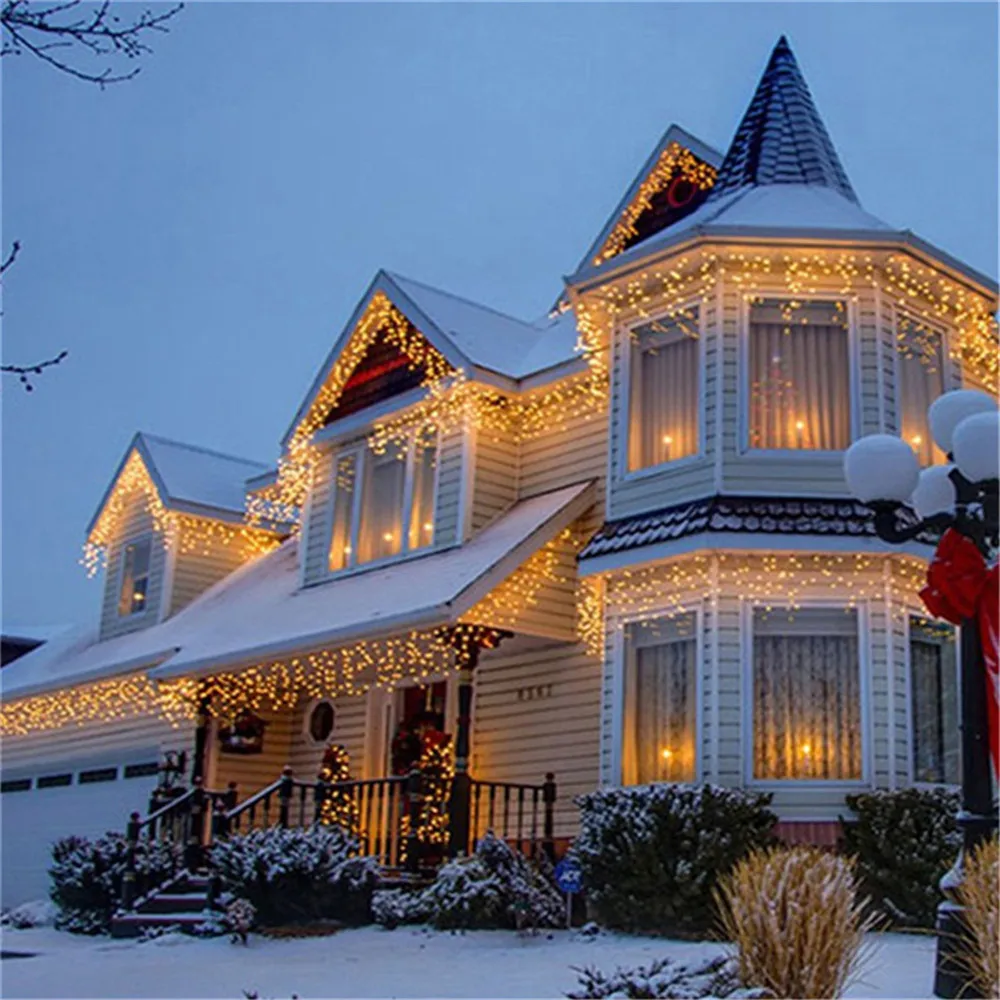 Adornos navideños para el hogar, cortina LED para exteriores, guirnalda de luces tipo carámbanos, guirnalda de calle en la casa, invierno, 220V, caída de 0,3-0,4 m