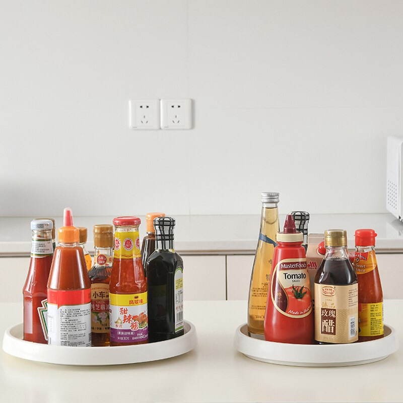 25cm Condiment 360° Rotating Storage Tray Spice Rack Non-Slip TPR Home Cosmetics Cabinet Organizer For Kitchen Accessories
