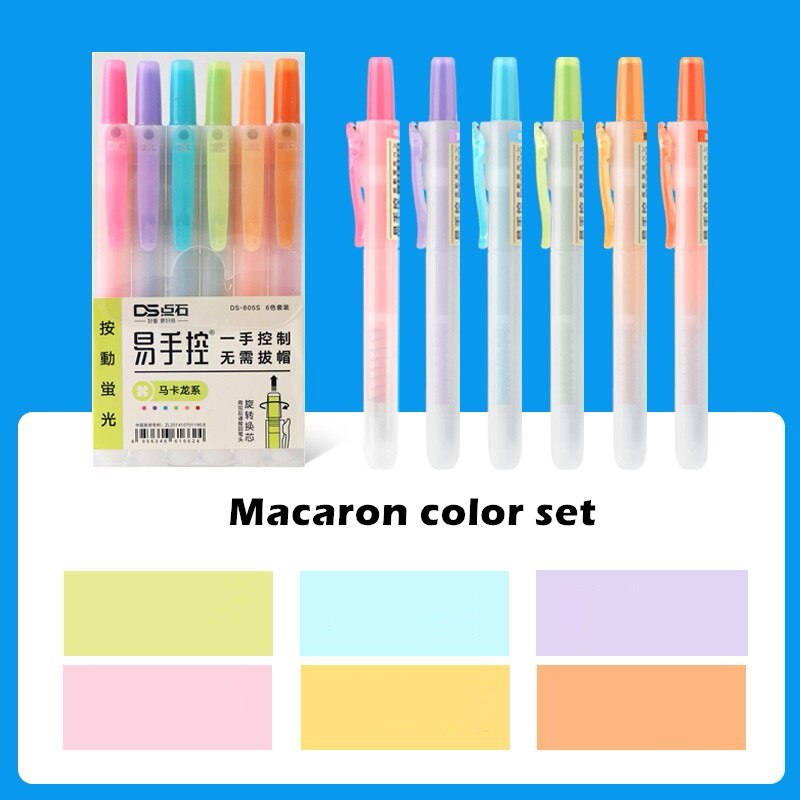 6 stücke klopfen Typ Farbe Textmarker Stift Gesetztes Leuchtstoff Marker Liner Stifte ungiftig Markieren Schreibwaren Büro Schule A6844: Macaron Farbe