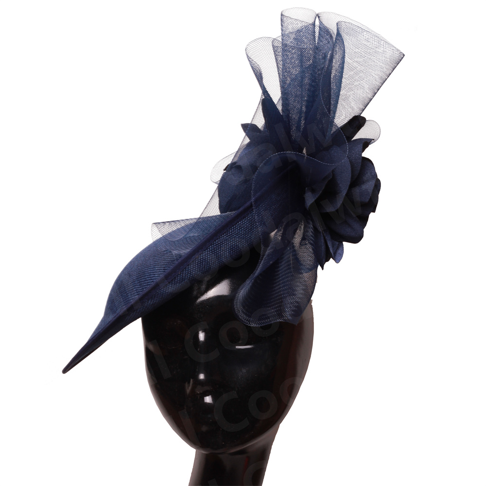 Chique marinha fascinators chapéu para mulheres elegante royal ascot millinery boné noiva casamento cocktail acessórios de cabelo véus headpiece