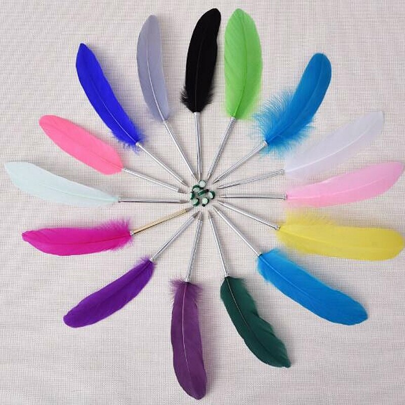 1pc Multicolour Feather Pens Guest Signing Business Ball Pen Paint By Number Pen Wedding Reception Quill AAA0361