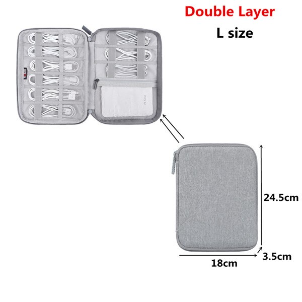 Travel Accessory Cable Bag Portable Digital USB Electronic Organizer Gadget Case Travel Cellphone Charge Mobile Charger Holder: L Gray