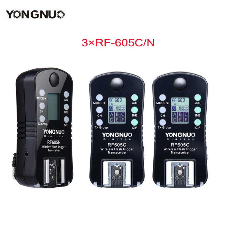 3 stks YONGNUO RF-605 Draadloze Flash Trigger RF-605C RF605C RF605N RF-605N voor Canon Nikon upgrade versie van RF-603II