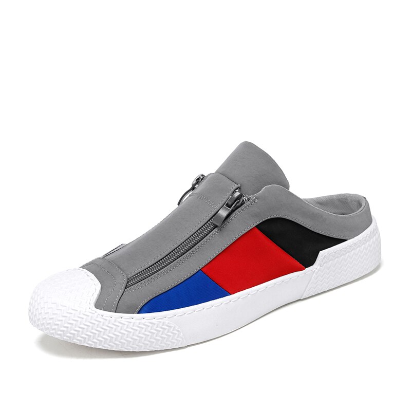 Men Colorful Canvas Shoes Outdoor Breathable Light High Footwear Cloth Casual Sneakers Half slippers: Gray / 44