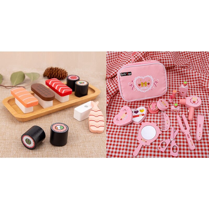 Kids Kitchen Miniature Food Simulation Sushi 3D DIY with Wooden Pretend Play Makeup Playset Girls Simulation