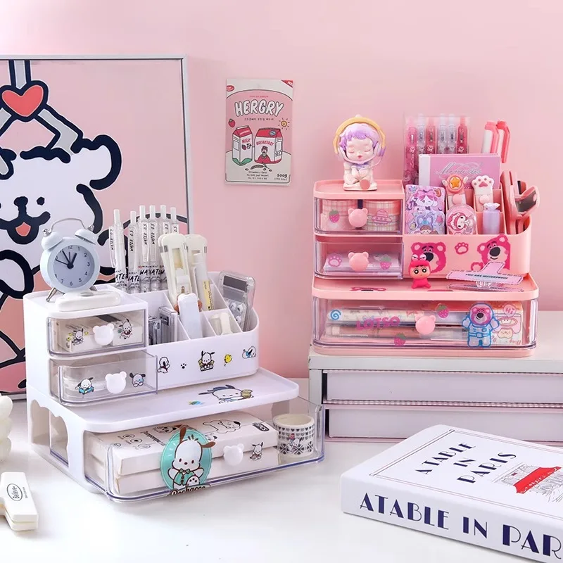 Organizador de escritorio estilo cajonera chica bonita corazón estudiante escritorio para niños papelería cepillo cosmético organizador portalápices plástico Ma