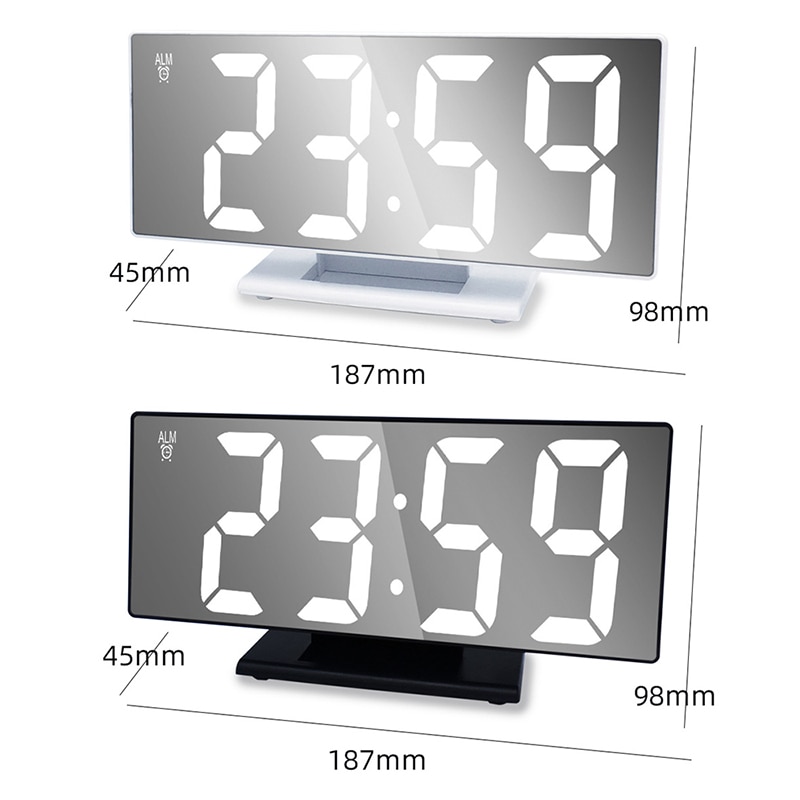 Bedside Mirror Alarm Clock LED Digital Time Display Snooze Temperature Adjustment Light Battery Operated Makeup Mirror Clock