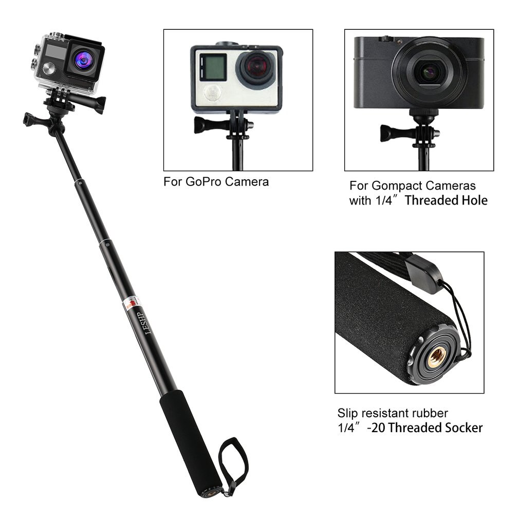 Draadloze Selfie Stok + Bluetooth Knop Selfie Stok Telefoon Houder Voor Gopro Android Ios Monopod Pole Stick