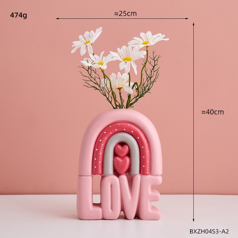Desenhos animados vaso de amor vaso de flores kawaii decoração de casa nordic decoração para casa menina quarto acessórios de decoração rosa vaso de flores: Pink-Combination B