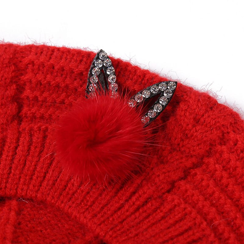 Dames hoeden en petten baret hoed muts dames herfst winter warme muts muts femme bontbal konijn wollen gebreide muts