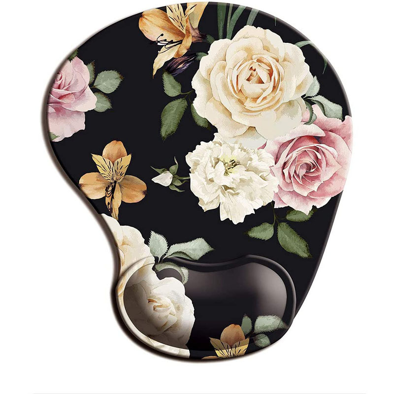 Flowers Ergonomic Mouse Pad With Wrist Support, Cute Mouse Pads Non-Slip Rubber Base For Home Office Working Studying Pc Game: BROWN