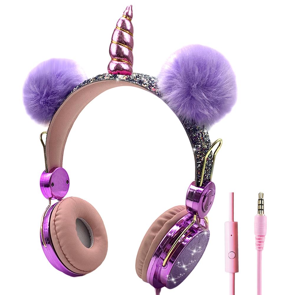 Enfants licornes casque filaire paillettes ours casque Volume sûr musique casque pour garçons et filles d'anniversaire