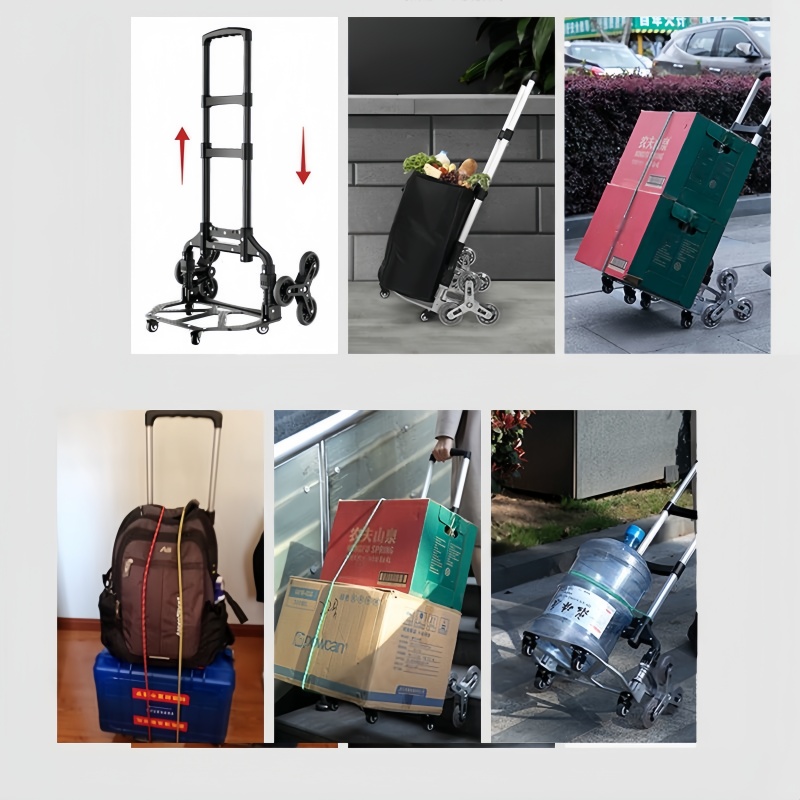 Remolque plegable portátil, carrito de aleación de aluminio, carrito de escalera plegable con ruedas, carrito plegado ligero para viaje y escalada para el hogar