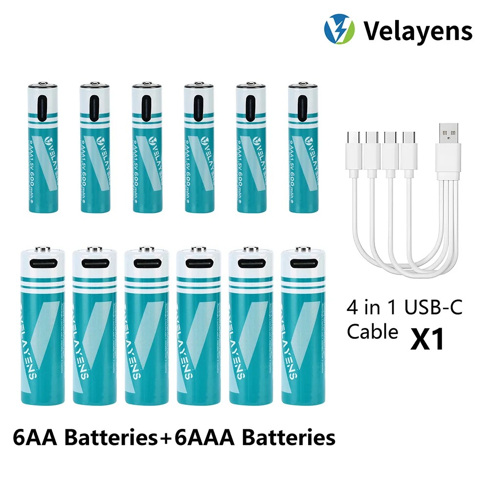 1.5V USB Rechargable Lithium Battery AA 2200mAh + AAA 600mAh Actual Capacity Fast Charging 2000+ Charge Cycles: PURPLE