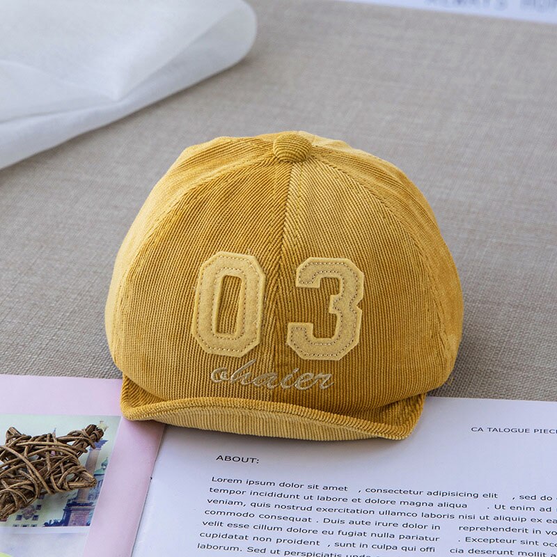 Baby Boy Baseball Cap Corduroy Borduurwerk Brief Nummer Baby Cap Herfst Winter Casual Verstelbare Kids Hoed: Yellow