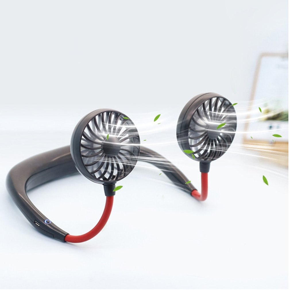 Small Neck Band Portable Mini Air Fan With Dual Fan USB rechargeable Cooler Fan Lazy Fan