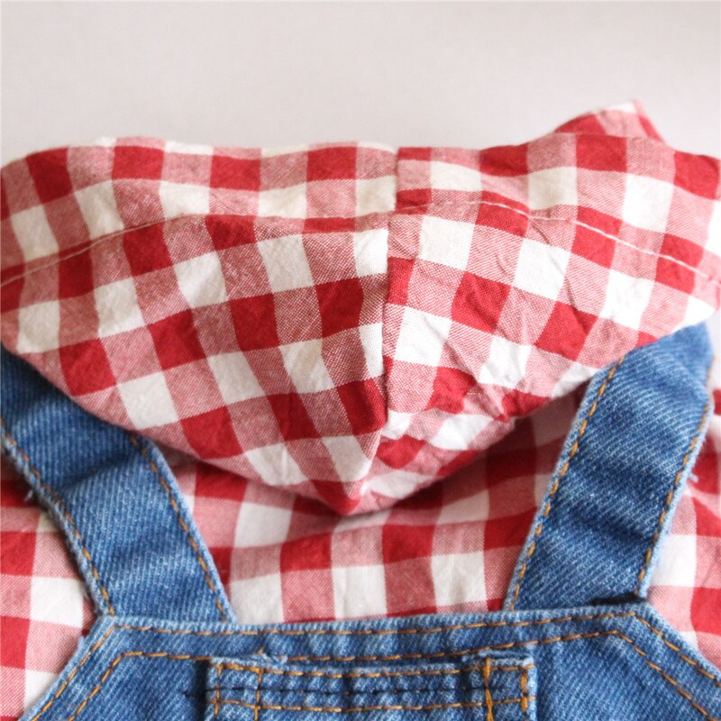 Plaid Stripe Pet Dog Jumpsuits Clothes Autumn Jean Hoodies Jacket For Small Dogs Chihuahua Overalls Casual Spring Sweatshirt 10A