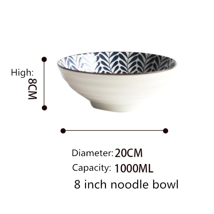 Japanese Style Ceramic Dinner Plate Kitchen Round Plates Set Food Dishes Rice Salad Noodles Bowl Soup Spoon: 8 inch noodle bowl