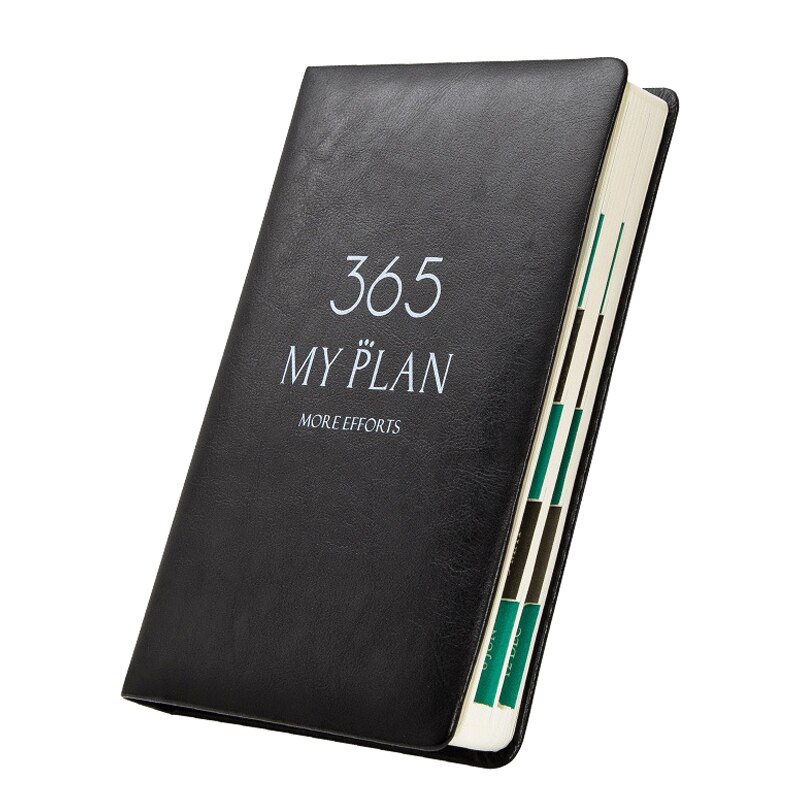 Planner Notebook 365 Days Plan Note Book Monthly Weekly Schedule Writing Book VDX99: black