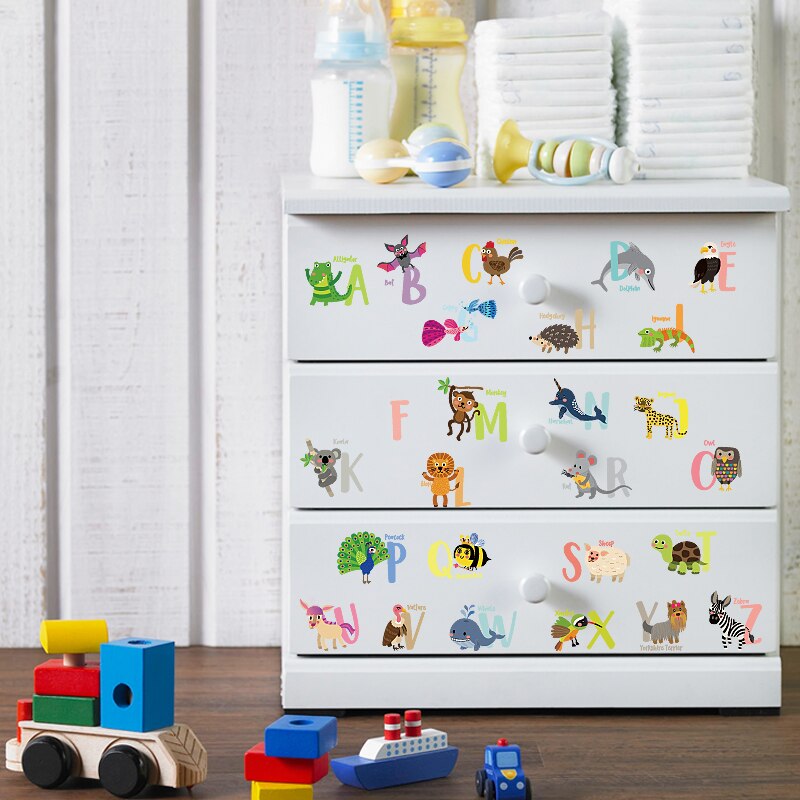 26 engelske alfabet veggklistremerker tegneserie dyr bokstaver hjemmedekorasjon kunst dekaler til barnerom baby utdanning klistremerke