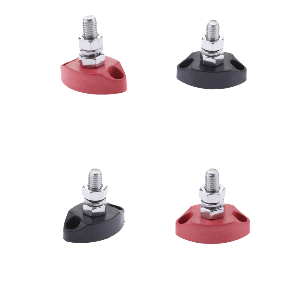 4 stk  dc 12v samleskinne klemrække  - 1/4 tommer 6mm positivt isoleret enkelt studs power og jordforbindelsesstolpe - rød+sort