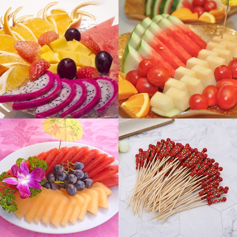 100pcs Beads Bamboo Cocktail Picks Food Sticks Disposable Toothpicks Party