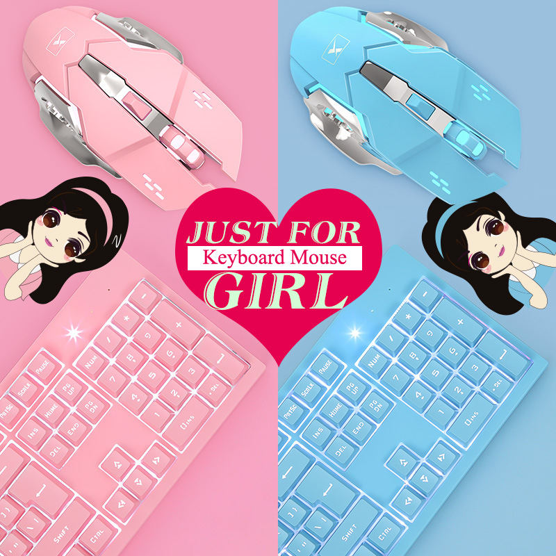Frauen 2,4 GHz Drahtlose Rosa Tastatur und Maus einstellen für Gamer Notizbuch PC Tastatur Weiß hinterleuchtet und 2400DPI kabellos maus