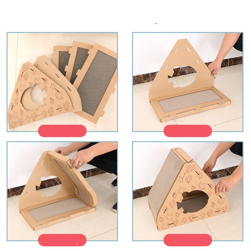 Trekant skrapestolpe for kattesaker papphus rascador para gato for med skrapestolpe katter lekeplass maison chat