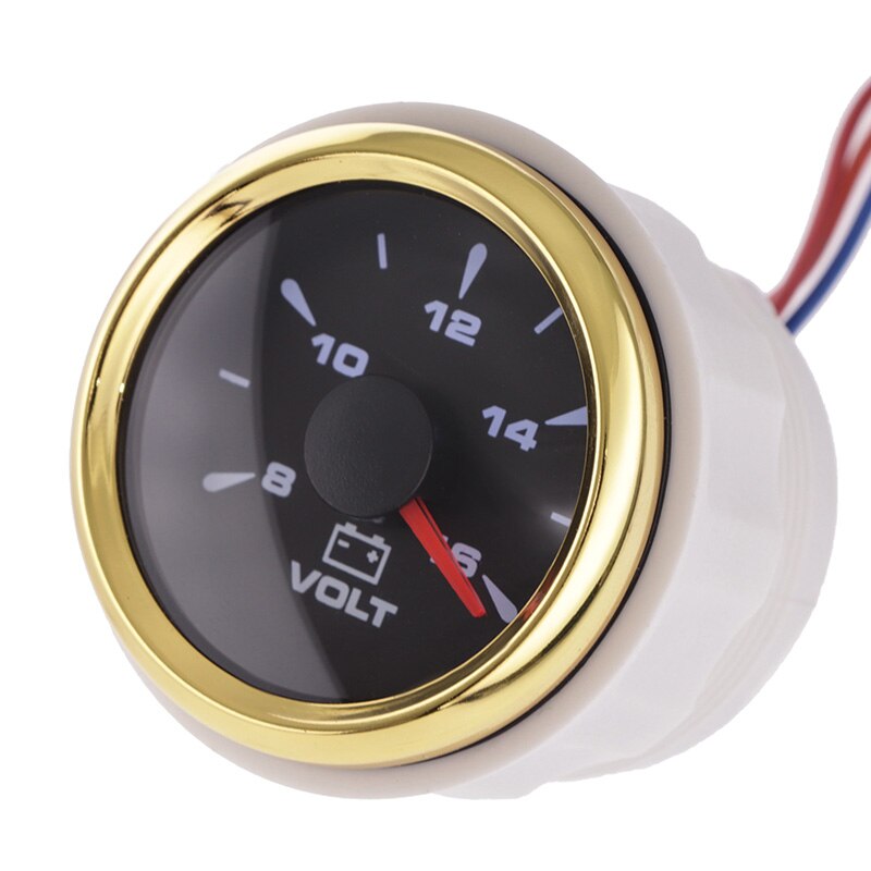 8~16V Waterproof Voltage Gauge 52mm Voltmeter Gauge With 8 Color Backlight Stainless Steel Golden Bezel Volt Meter Instrument: BG