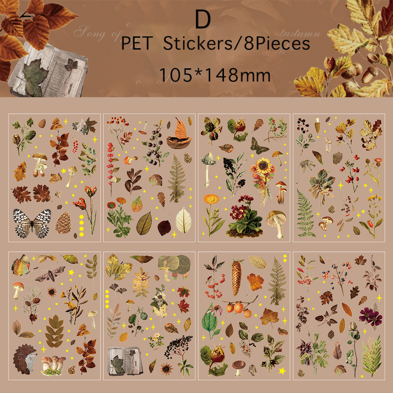Journamm 8 unidades/pacote plantas flores folha pet adesivos decoração scrapbooking colagem lixo diário planejador decoração adesivo papelaria: Borgonha