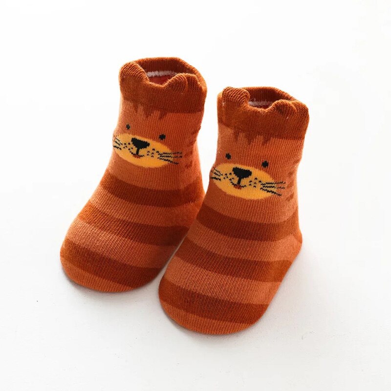 Cartoon Animal Print Baby Sokken Soft Anti Slip Elastische Pasgeboren Meisje Jongen Vloer Sokken Lente Herfst Leuke Strip Baby Peuter sok: Coffee tiger