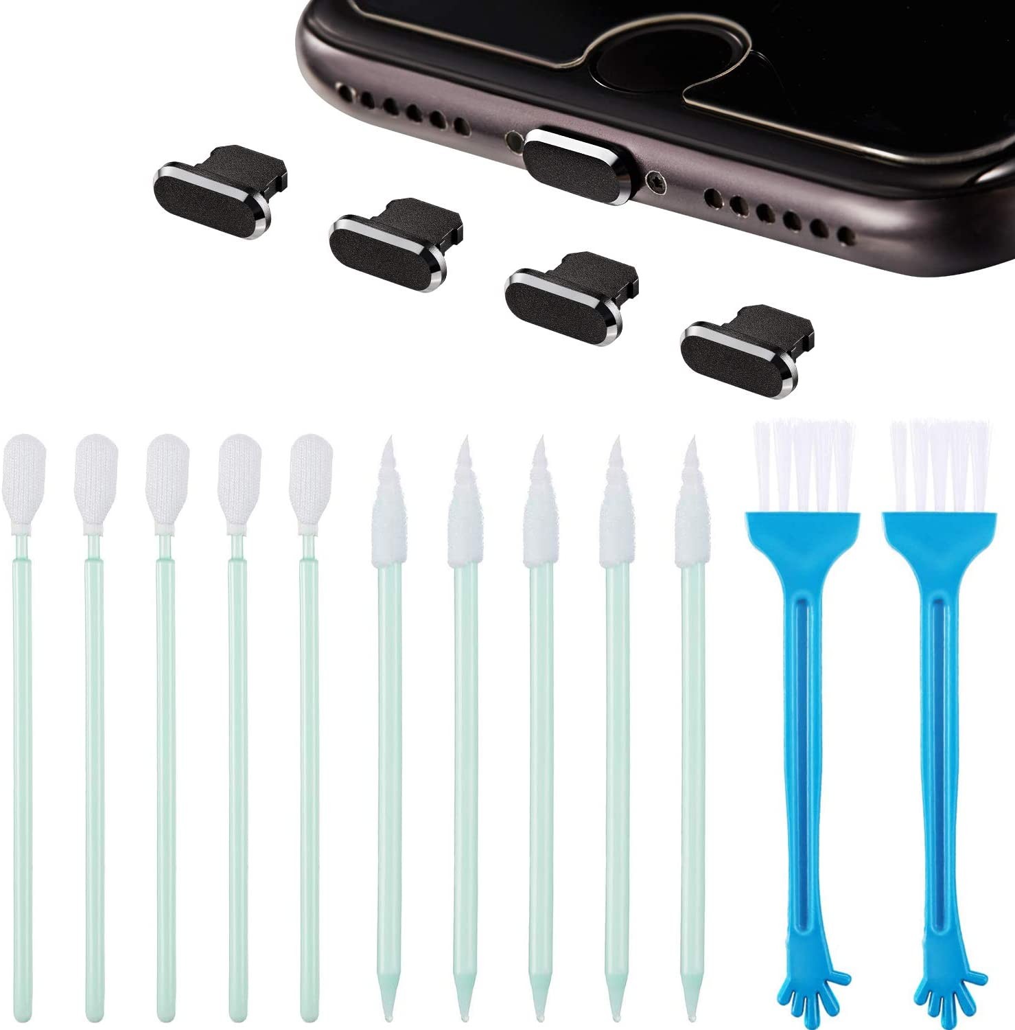 Metalen Stof Plug Voor Iphone Omvat 4 Stof Stekkers 5 Telefoon Speaker Reiniging Borstels 5 Poort Schoonmaak Borstels 2 Nylon borstels Voorraad