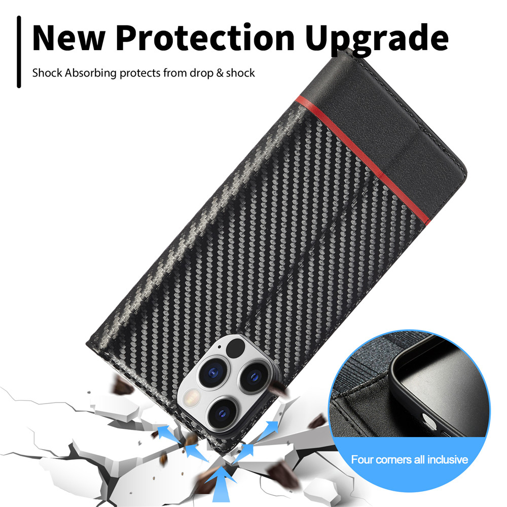 Carbon Fiber PU Leather Case for iPhone 15 16 Pro 14 13 12 11 XS Max 16E XR 8 7 Plus SE Mini Wallet Card Slot Flip Phone Cover