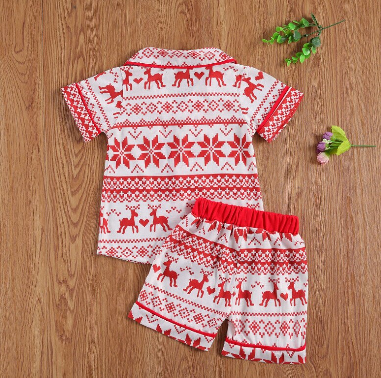 2-6Years Peuter Baby Jongen Meisje Kerst 2 Stuks Kleding Set Korte Mouw V-hals Herten Gedrukt Top Korte Outfit