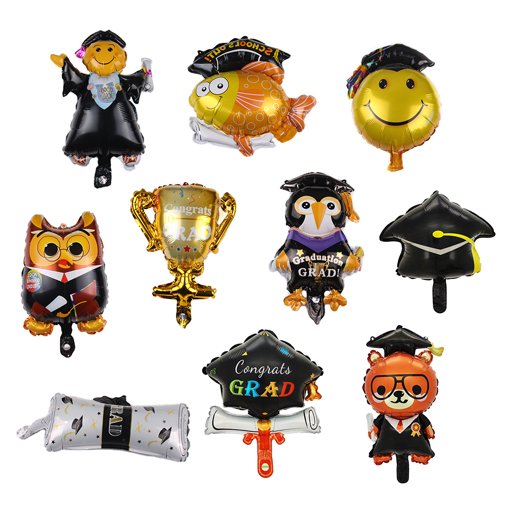 10pcs Mini Good Luck Graduate Foil Balloons Graduation Ceremony Party Decorations Baby Shower Girl Boy Graduation Party Supplies: Laser
