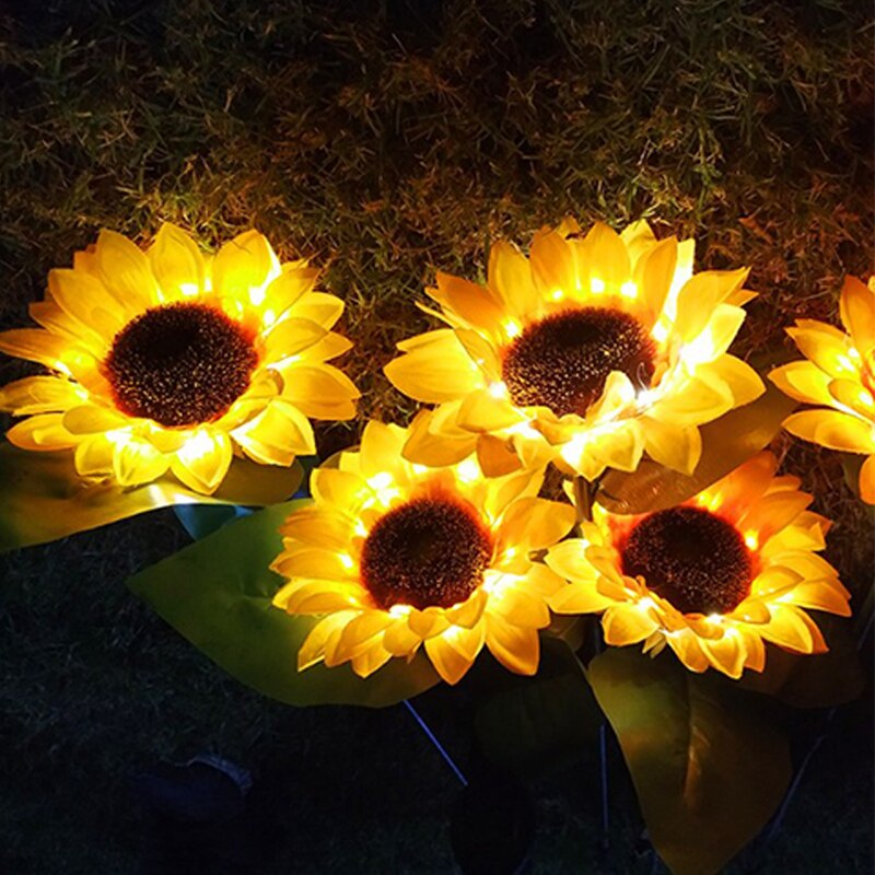 2 pces diodo emissor de luz solar alimentado à prova dsunflower água girassol solar jardim estaca luzes para jardim ao ar livre pátio jardim quintal decoração