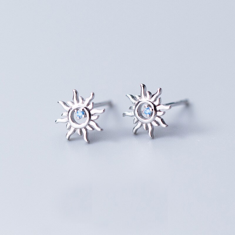 Mloveacc 100% 925 sterling sølv sol stud øreringe til kvinder sølv små øreringe fine smykker pendiente de plata esterlina: Sølvfarvet