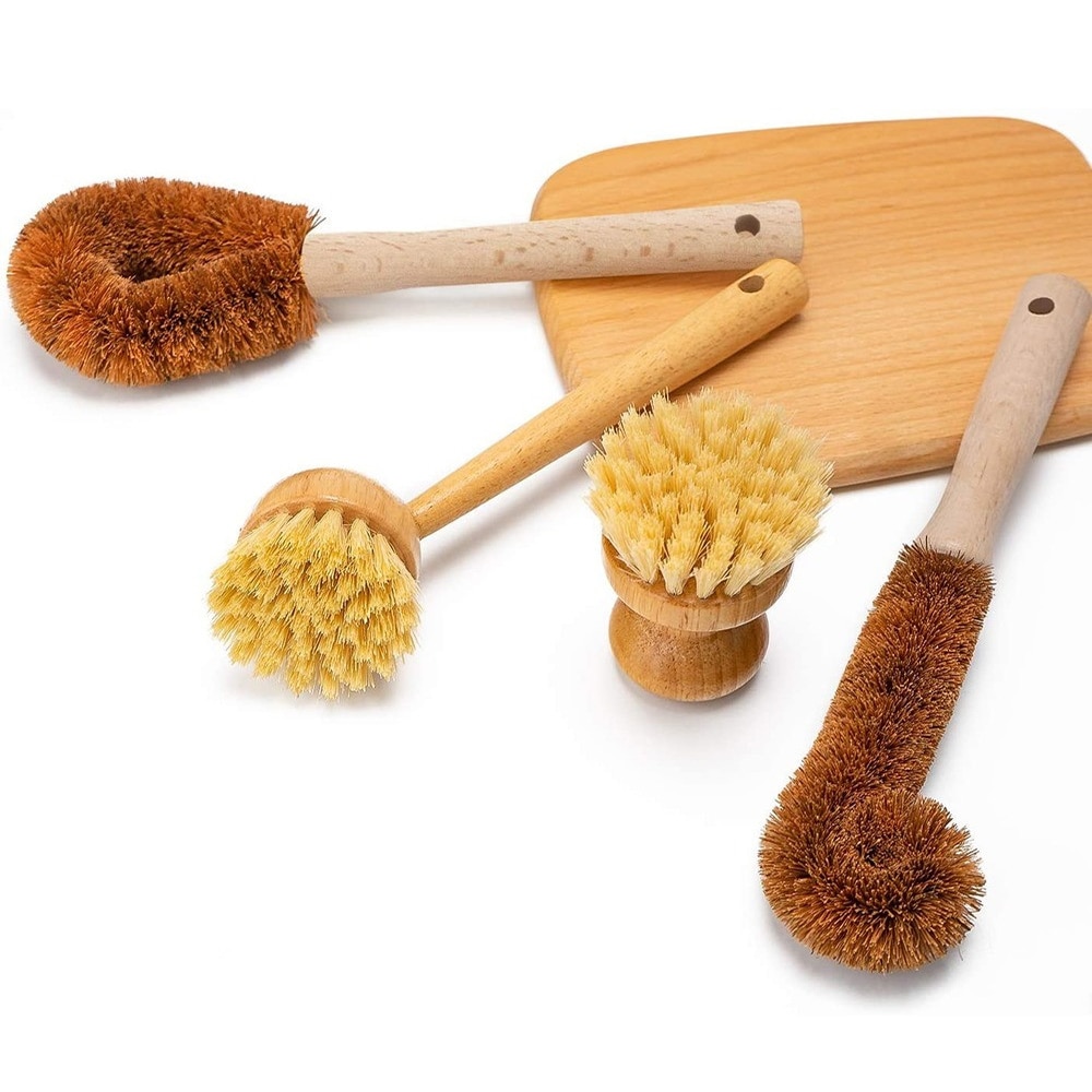 Natuurlijke houten afwasborstel, natuurlijke afwasborstelset voor groenteflessen, keuken, afwas, servies, wassen en schoonmaken