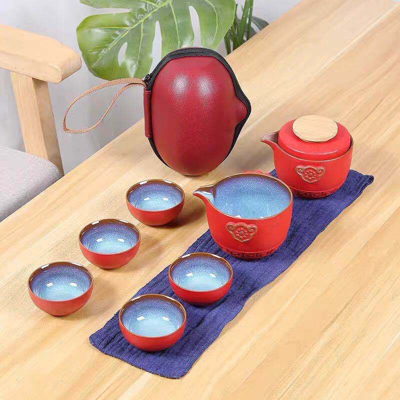 Chinese Thee Set Van 6 Reizen Thee Set Kung Fu Theeset Keramische Draagbare Theepot Porselein Teaset Gaiwan Thee Kopjes theeceremonie: red Tea set of 8