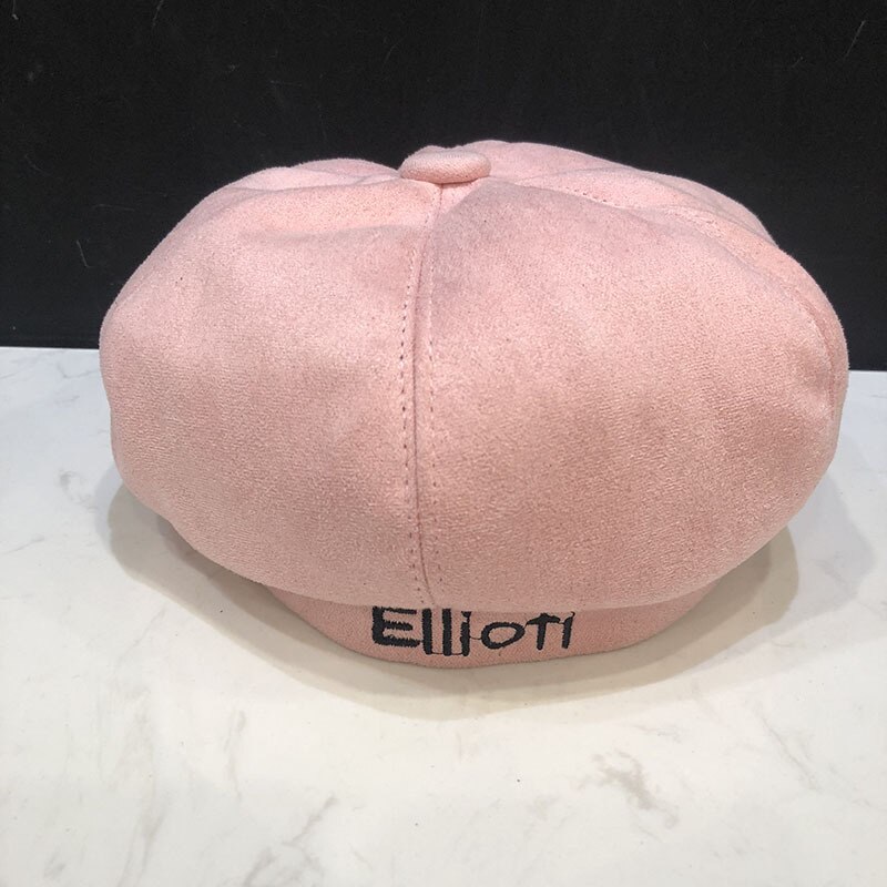 Koreansk version av harajuku broderade bokstav basker barn höst vinter retro bomull student anis pumpa målare hatt: Rosa