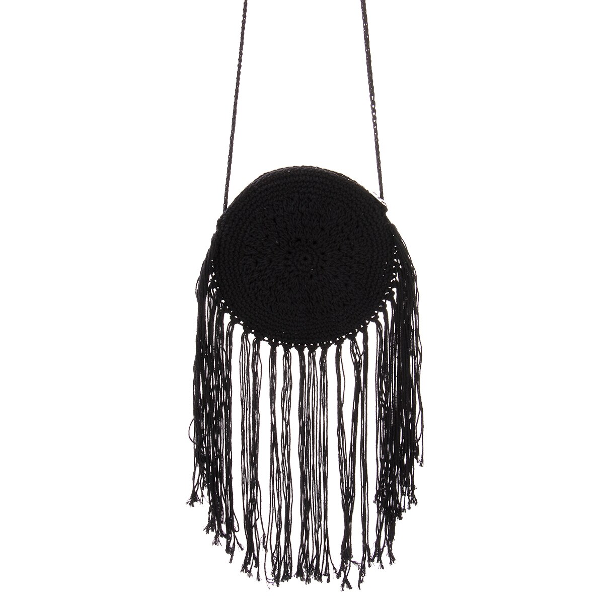 Zomer bohemien stro tas dames handtas kwastje handgeweven rotan tas strandtas: Zwart