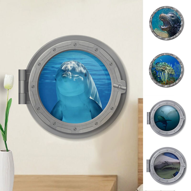 1pc Underwater Fish Wall Stickers Waterproof Cute Capybara Dolphin Pvc Decals Stickers For Bathroom Washing Machine Decoration