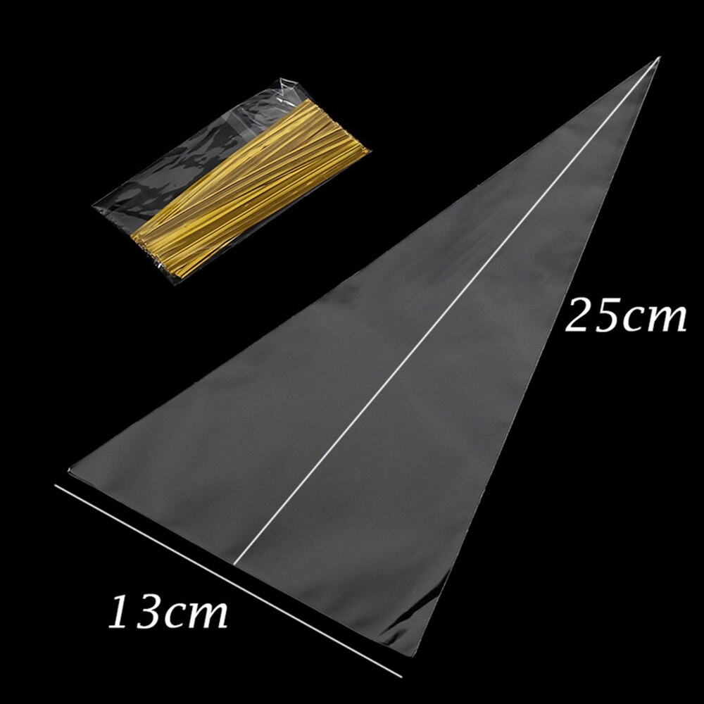 100pcs Transparent candy triangle food bag flower pack bag candy bag self-adhesive biscuit bag DIY Wedding Birthday Party