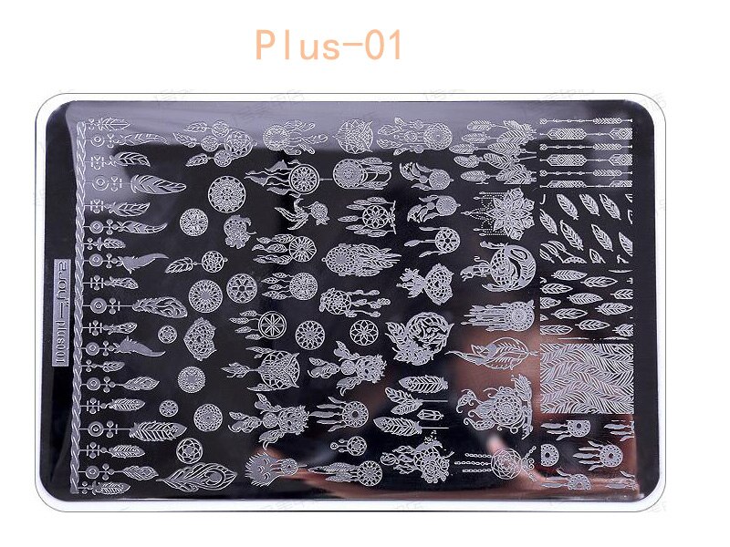 Plantilla grande ZJOY-PLUS 1 hoja 14,5*9,5 cm Dream Catch plantilla Nail Art polaco estampado placas 3D Stencil para uñas sello: PLUS01