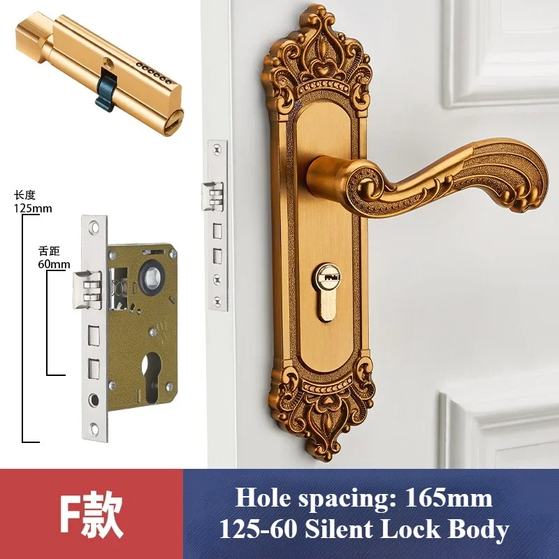 Cerradura de manija de puerta Retro de estilo europeo, cerradura Interior Vintage de aleación de aluminio para dormitorio, cerraduras de puerta de seguridad antirrobo para habitación del hogar: Ámbar